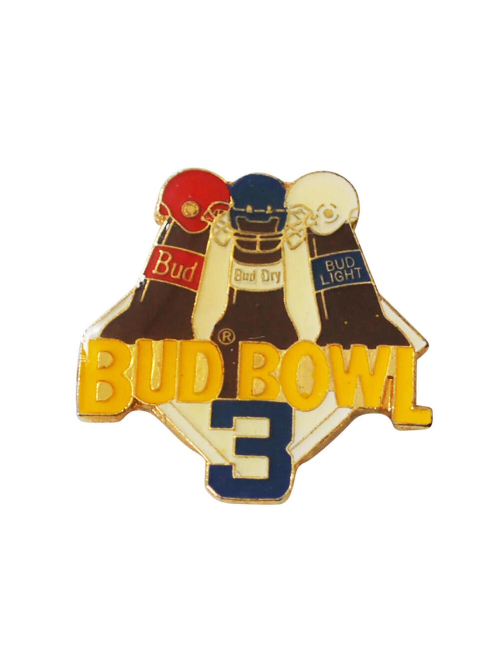 Vintage Budweiser Bud Bowl 3 Beer Hat 90s 80s Metal Pin